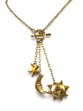 Gold Celestial Toggle Necklace with Sun Star and Moon